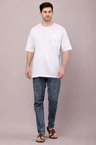 Image of Men's Ethnic Short Kurta | 100% Cotton | Half Sleeve | Comfortable Daily & Sleep Wear | Light Weight