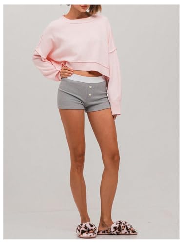 Image of RoseSeek Women's Crew Neck Long Sleeve Cropped Sweaters Drop Shoulder Knit Pullovers