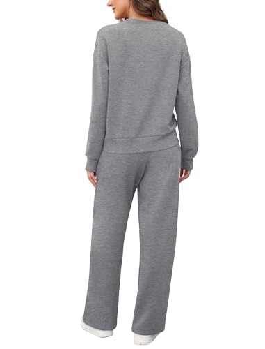 Saloogoe Two Piece Sets for Women Lounge Sets 2 Piece Outfits Casual Sweatsuits Women\'s Athletic Clothing Sets Matching Track Suits Wide Leg Sweatpants Gray 2XL - Thumbnail 5