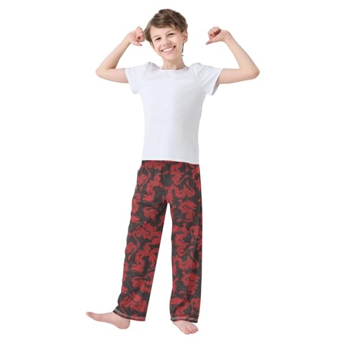Red Dragon Boys Long Pants Soft Trousers Elastic Waist Kids Lounge Bottoms with Pockets S-XL2