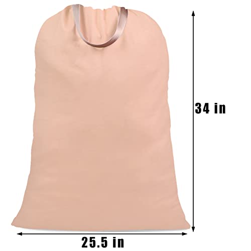 Sanferge Cotton Canvas Laundry Bag With Handles & Drawstring Straps, Heavy Duty Extra Large Laundry Bags For Laundromat And Household, Washable Travel Dirty Clothes Bag Hamper Liner, 25.5 X 34 Inch, Light Pink #TOP3