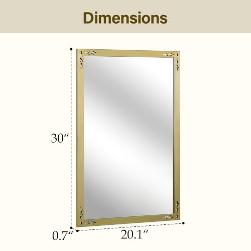 Image of Gold Floral Wall Mirror - 20 x 30 Inch Elegant Vintage Decorative Mirror for Bathroom Vanity Entryway Living Room