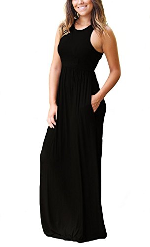 Image of DEARCASE Women's Sleeveless Summer Maxi Dress with Pockets,Beach,Vacation