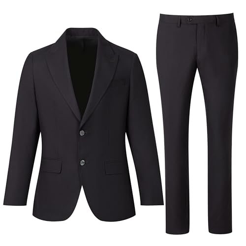Classic Men's Two-Piece Suit, Black, 2-Button Blazer with Notch Lapel and Flat Front Pants