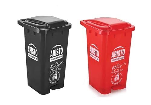 Image of ARISTO Plastic Pedal Garbage Waste Dustbin 70 LTR BLACK /RED