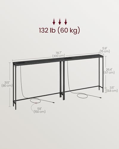 Image of VASAGLE 39.4 inch Console Table Set of 2, Couch Tables with Outlets for Sofa | Narrow Behind Couch Table with 2 Hooks, 78.8 inch, Easy Assembly, for Entryway, Living Room, Ebony Black and Ink Black ULNT078B01
