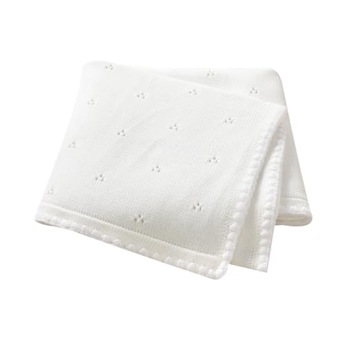 Wugugu Baby Blanket Knit Ultra Soft Swaddle Receiving Blankets for Boys & Girls Cotton Knitted Newborn Infant Toddler Nursery Crib 30 x 40 Inch