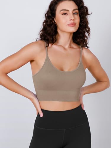 Image of ODODOS Seamless Sports Bra for Women Ribbed Camisoles Non Padding Yoga Bra Crop Tank Tops