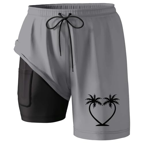 Generisch Bañador Star para hombre con forro de compresión, entrepierna interior, bañador con bolsillos, bañador de goma, gris, M