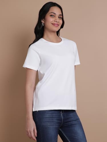 Image of TWIN BIRDS Women's Cotton Elastane T-Shirt | Stretchable Lightweight Casual Round Neck Solid Plain Tee | Soft Breathable Fabric Top | Short Sleeve Everyday Wear