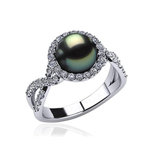 Women Pearl Ring, Infinity Pearl Ring with 10mm Gold Round Pearl 18k Gold Plated Cubic Zirconia Engagement Ring for Women, Size 5-9, Valentine's Day/Mother's Day Jewelry Gift for Her