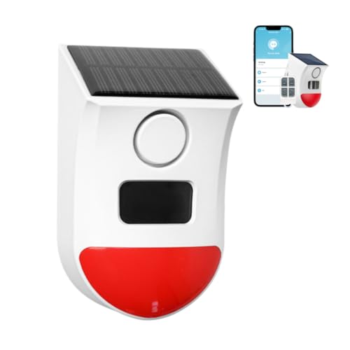 Alarme Solar WiFi com Sensor de Movimento PIR, Sirene 120dB, IP65, Detecção 9-12m, Ângulo 110°, Recarga USB Tipo-C