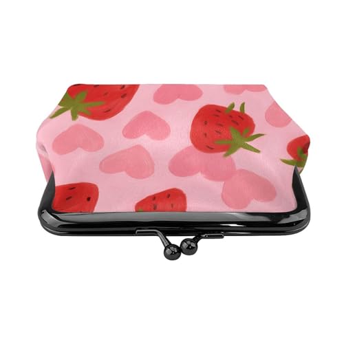 Pu Leather Buckle Coin Purse Strawberry Heart Pattern Girls Kiss-Lock Change Purse Wallets2