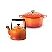 Le Creuset Evolution, Signature Casseruola in Ghisa con Coperchio, Arancione, 24 cm + Bollitore, Acciaio Smaltato/Manico in Fenolo, Arancionene, Capacità: 2.1 l