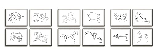 Wall Art Decoration Picasso Drawn Lines Drawing Poster Prints BIG SETS (Dancer Wall Art (2) Exhibition Poster, Picasso 1 Rare Elephant Drawing Line Artwork, 210 x 297 mm / 8.3 x 11.7 inches SET OF 12)
