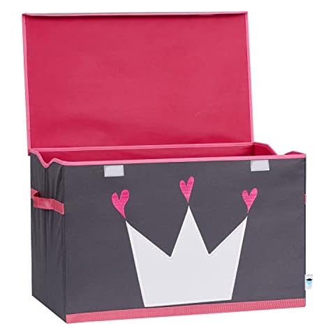 LOVE IT STORE IT Aufbewahrungsbox mit Deckel - Große Truhe aus Stoff - Robust und extra stabil - Grau mit weißer Krone - 62x38x39 cm Cover