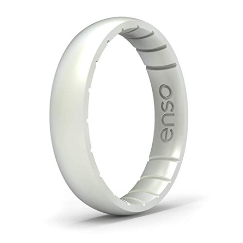 Enso Rings Thin Elements Silicone Ring Stackable Wedding Engagement Band 4.3mm Wide 1.75mm Thick (Pearl-Colored 7)