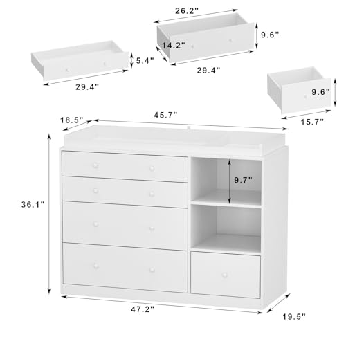 Dresser-with-5-Drawers-White-Chest-of-Drawers-with-Open-Shelves-Modern-5-Drawer-Chest-with-Knobs-5-Drawer-Dresser-Cabinet-for-Bedroom-Living-Room-197D-x-472W-x-361H Dresser with 5 Drawers White Chest of Drawers with Open Shelves Modern 5 Drawer Chest with Knobs 5 Drawer Dresser Cabinet for Bedroom Living Room 197D x 472W x 361H