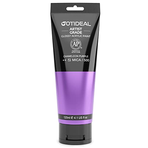 Image of GOTIDEAL Iridescent Acrylic Paint Chameleon Purple Tubes(120ml, 4.1 oz) Non Toxic Non Fading,Rich Pigments for Painters,Ideal for Canvas Wood Clay Fabric Ceramic Craft Supplies