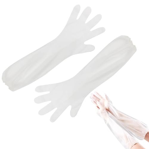 THXFUNAREA 20 Piezas Guantes Cocina Largos Guantes Plastico Impermeables Proteccion Manos Brazos Cocina Limpieza Alimentaria Transparente 60CM