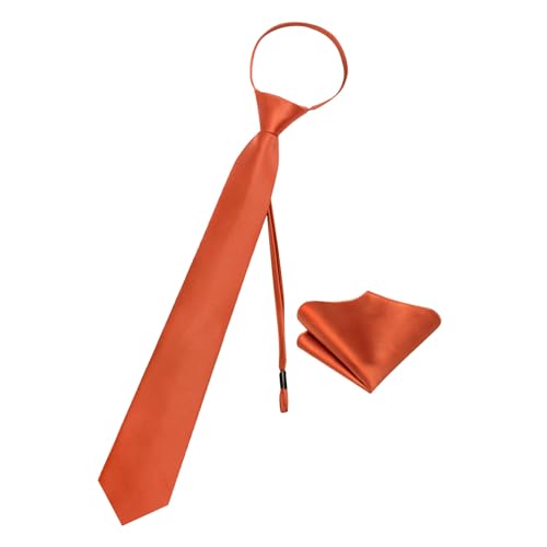 Image of YourTies Zipper Tie for Men Adjustable Pre-tied Satin Neckties and Pocket Square Set Solid Color Business Formal Wedding