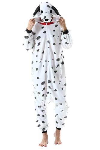 DarkCom Onesie Christmas Pajamas Adult Animal Halloween Costume Cosplay Dalmatian One Piece Unisex Homewear Polar Fleece Sleepwear Small