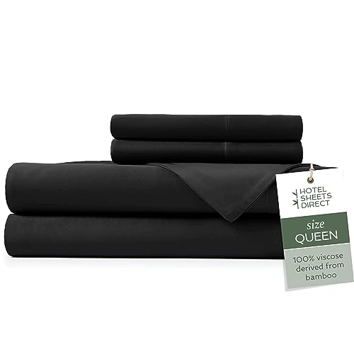 Image of Hotel Sheets Direct 4 Piece Bed Sheet Set Queen Size, 100% Viscose Derived from Bamboo Sheets Set with 2 Pillowcases, Cooling & Breathable Luxury Bedding, Moisture-Wicking & Silky Soft Texture, Black