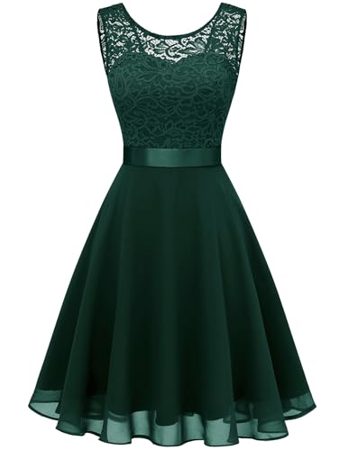 Berylove Damen Spitzenkleid Brautjungfer Elegant Party Knielang...