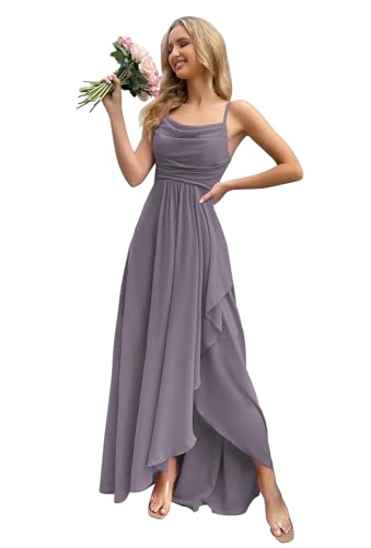 Image of Women's Chiffon Bridesmaid Dresses for Wedding Long Formal Evening Prom Gown with Slit Side AR079