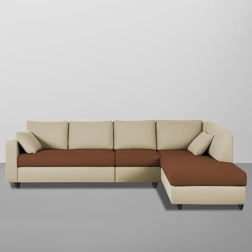 Image of Florian RHS 6 Seater L Shape Sofa Set for Living Room (Cream Brown Fabric) Premium Fabric Sofa
