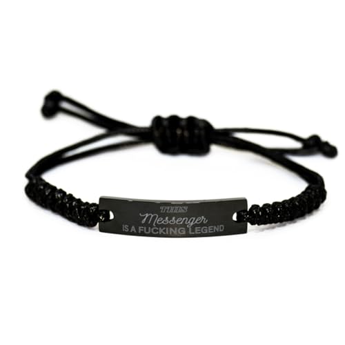Messenger Rope Bracelet Birthday Gifts, This Messenger is a Fucking Legend, Messenger Christmas Graduation Gifts for Messenger Engraved Bracelet for Men Women Coworker Friend, Small, black