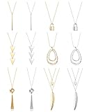 FIBO STEEL 12 Pcs Long Pendant Necklaces for Women Gold Silver Plated Simple Y-Shaped Leaf Tassel...