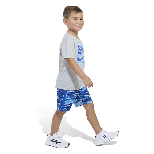 Image of adidas Boys' Short Sleeve Cotton Heather Tee Shirt and Aop Camo Short Set