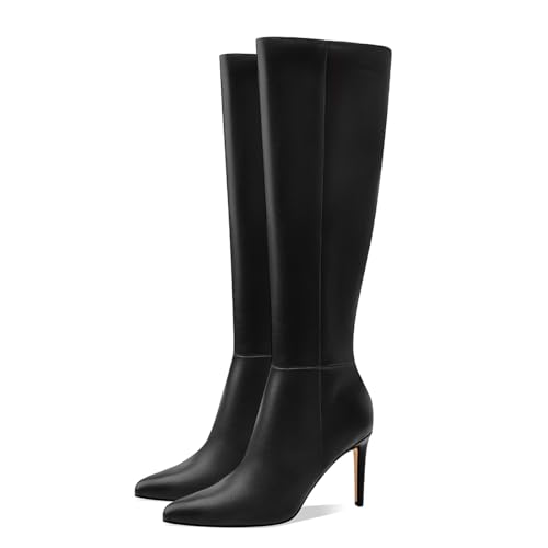 Women's Knee High Boots Women Mid Heel Pointed Toe Tall Boots for Women High Heel Side Zipper with Buckle Bow Knots Long Boots for Fall Winter for Fall Winter4