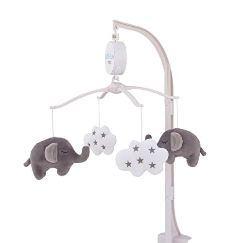 Image of Little Love by NoJo Dream Big Little Elephant Grey and White Musical Mobile - Two Elephants and Two Clouds