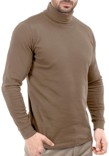 Utopia Wear Camiseta masculina de gola rolê interlock de mistura de algodão premium, Caqui, G