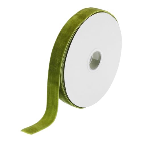 sourcing map Velvet Ribbon 3/4 Inch x 15 Yard Single Face Spool Silky Velvet Fabric for Bouquets DIY Crafts Gift Wrapping Wedding Party Olive Green