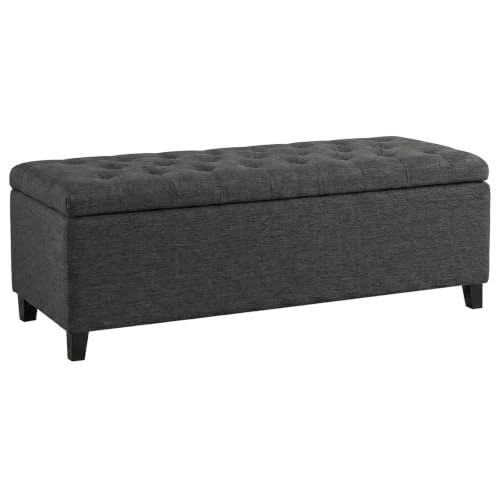 Madison Park 49" Upholstered Storage Bench, Button Tufted End of Bed Bench with Storage, Dual Spring Soft-Close Lid, Bedroom Bench for Queen King Bed, Entryway Living Room, Charcoal
