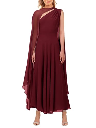 Image of Aisbei Women's Elegant One Shoulder A Line Flowy Maxi Dress Evening Gowns Party Formal Wedding Guest Dresses with Cape