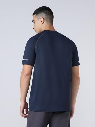 Image of TECHNOSPORT Men's Melange Slim Fit Round Neck T-Shirt Double Cool Raglan Sleeve Slip On Polyester for Gym Running Workout UPF50+ Anti Odour