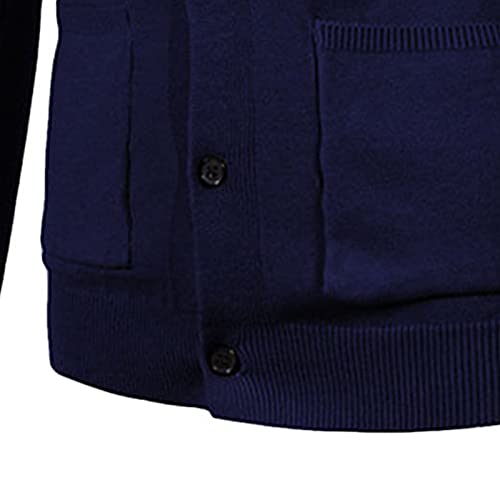 JEShifangjiusu Men's Cotton Cardigan Sweater Button Down V Neck Basic Knitted Sweater Lightweight Loose Fit Cardigan Overcoat, Dark Blue, XX-Large2