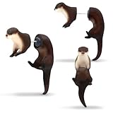 3D Printed Hand-Painted Otter Stud Earrings, Eco-Friendly Resin, 925 Silver Post Hypoallergenic, Handmade Fun Animal Earrings, Gifts for Women and Men