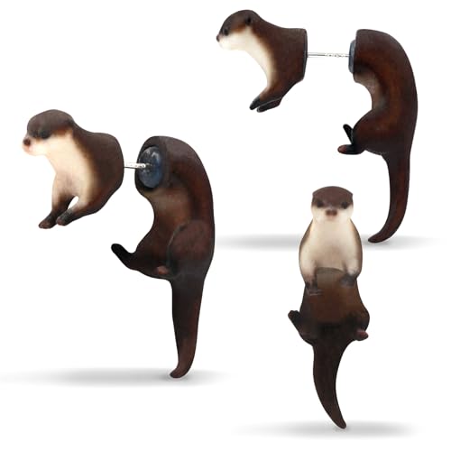 3D Printed Hand-Painted Otter Stud Earrings, Eco-Friendly Resin, 925 Silver Post Hypoallergenic, Handmade Fun Animal Earrings, Gifts for Women and Men