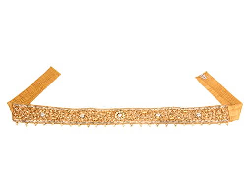 South Indian Hand Made Embroidery Maggam Aari Zari Work Fabric Hip Waist Belt Kamarbandh Kamarpatta For Sarees & Traditional Dress (Vaddanam Gold Waist Belt)4