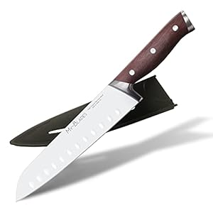 My-Blades® Het professionele santoku mes met houten handvat en extra scherp lemmet van Duits staal (18 cm) – keukenmes…