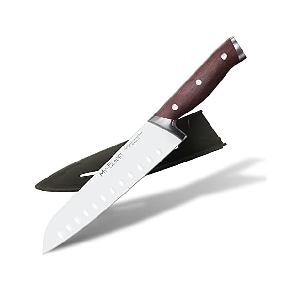 My-Blades® Het professionele santoku mes met houten handvat en extra scherp lemmet van Duits staal (18 cm) – keukenmes…