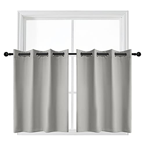 Ygo 36 Inch Tier Curtains For Kitchen-Thermal Insulated Blackout Grommet Top Window Tiers For Cafe (Light Grey, 2 Panels, 52 W By 36 L) #TOP11