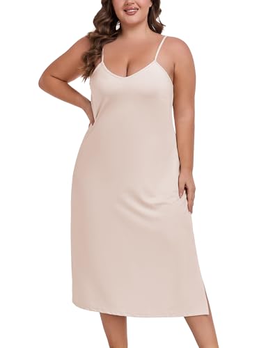 MANCYFIT Plus Size Full Slip for Women Long Slip Dress Spaghetti Strap Cami Nightgown3