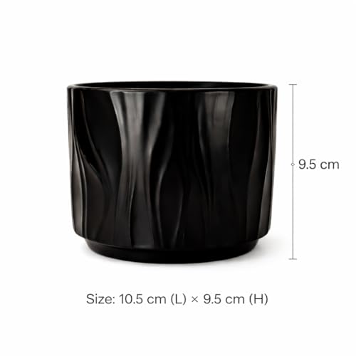 Image of Xtore Sculpted Ceramic Planter | Textured Contemporary Flower Pot for Desk, Shelf & Table Decor - (Black, 1 Piece, Planter ONLY)