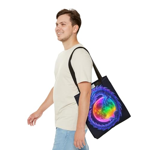 Premium Tote Bag with Reinforced Stitching - Holographic Dragon Curled Around a Rainbow Moon3